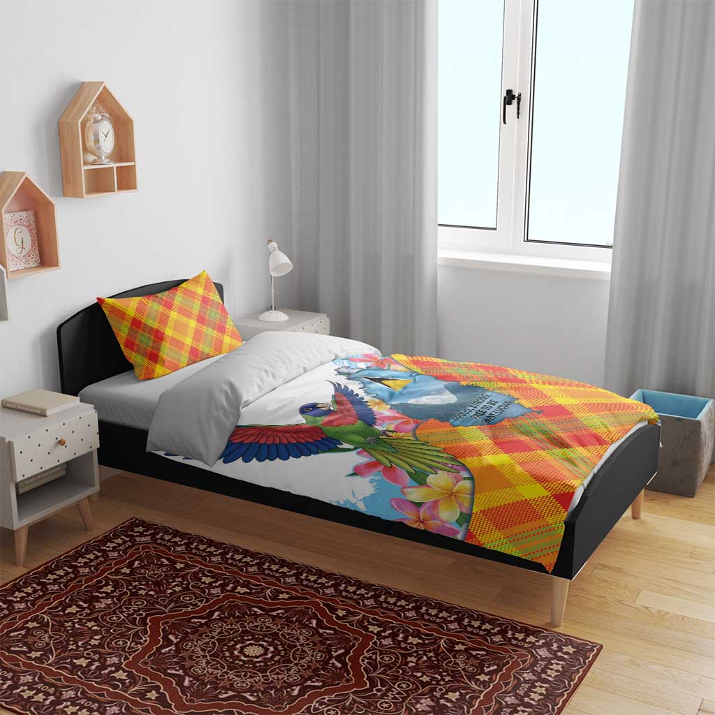Saint Lucia Independence Day Bedding Set Saint Lucian Map Pitons Madras Pattern