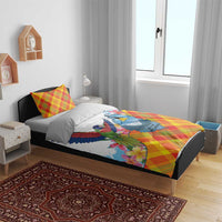 Saint Lucia Independence Day Bedding Set Saint Lucian Map Pitons Madras Pattern