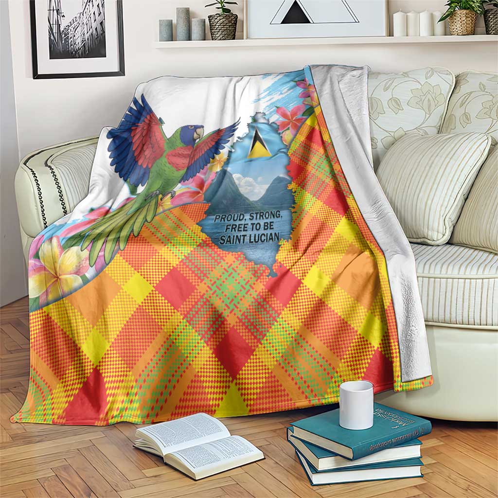 Saint Lucia Independence Day Blanket Saint Lucian Map Pitons Madras Pattern