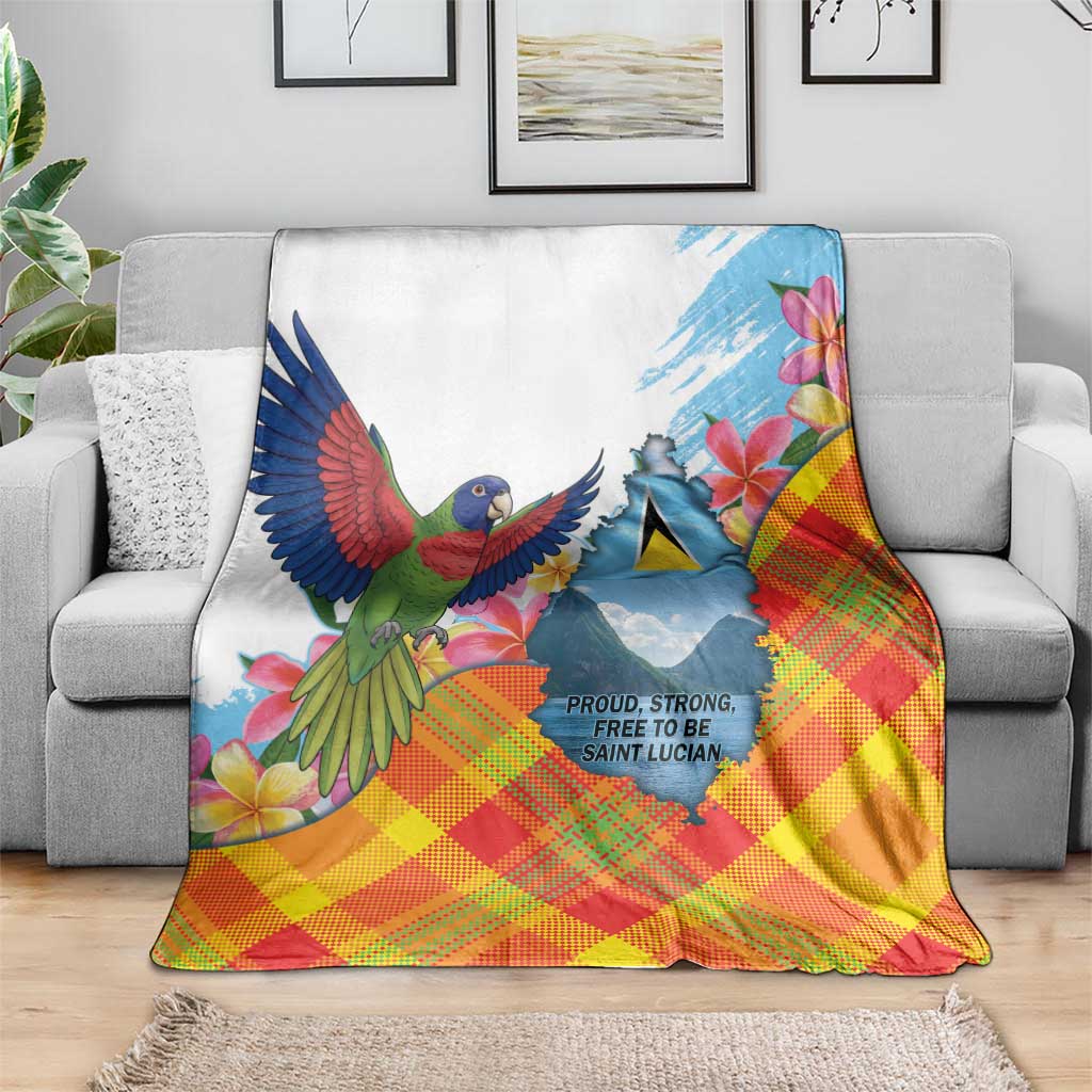 Saint Lucia Independence Day Blanket Saint Lucian Map Pitons Madras Pattern