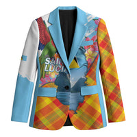Saint Lucia Independence Day Blazer Saint Lucian Map Pitons Madras Pattern