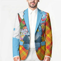 Saint Lucia Independence Day Blazer Saint Lucian Map Pitons Madras Pattern