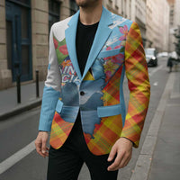 Saint Lucia Independence Day Blazer Saint Lucian Map Pitons Madras Pattern