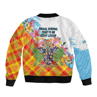 Saint Lucia Independence Day Bomber Jacket Saint Lucian Map Pitons Madras Pattern