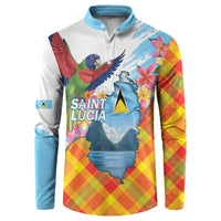 Saint Lucia Independence Day Button Sweatshirt Saint Lucian Map Pitons Madras Pattern