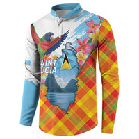 Saint Lucia Independence Day Button Sweatshirt Saint Lucian Map Pitons Madras Pattern