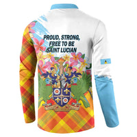 Saint Lucia Independence Day Button Sweatshirt Saint Lucian Map Pitons Madras Pattern