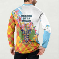 Saint Lucia Independence Day Button Sweatshirt Saint Lucian Map Pitons Madras Pattern