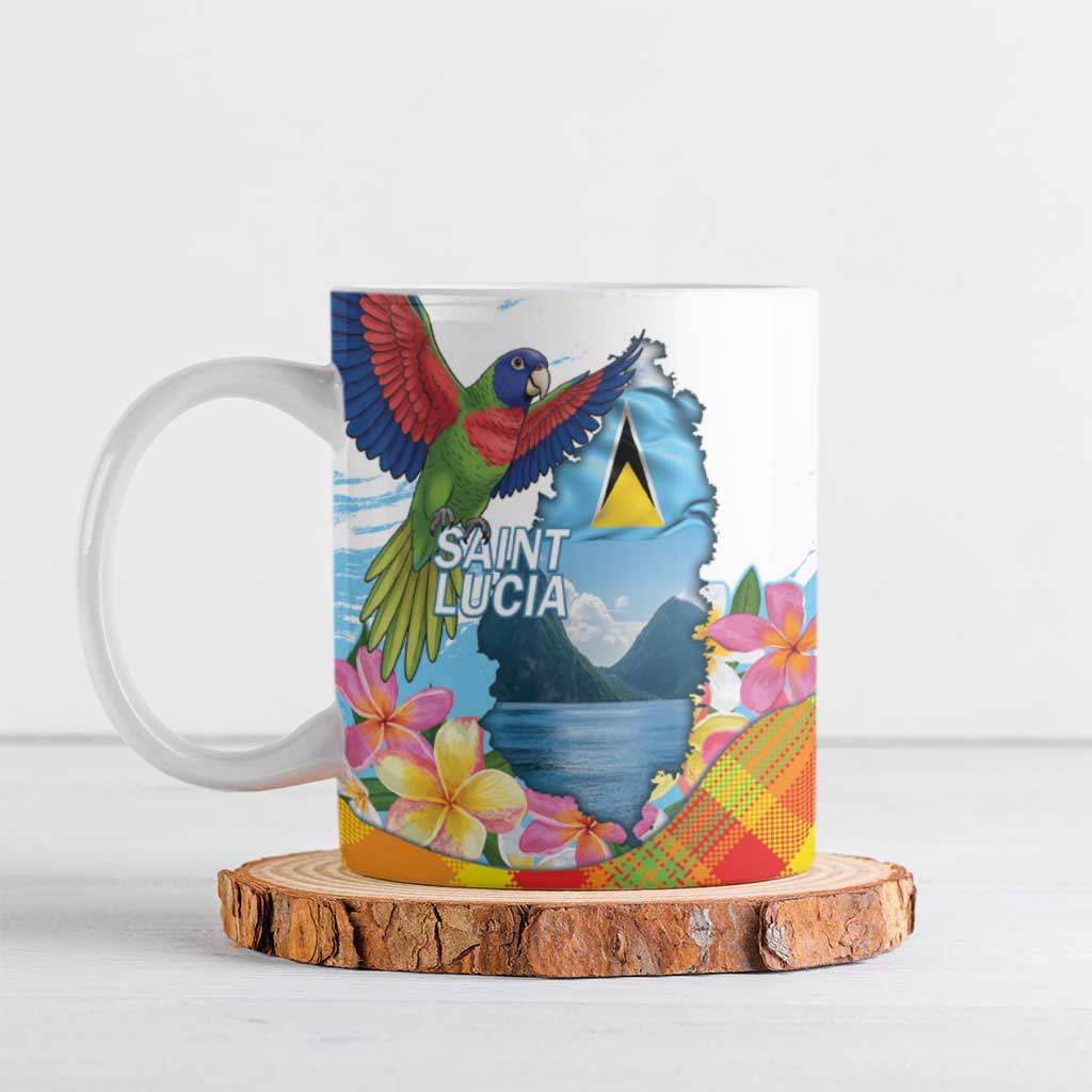 Saint Lucia Independence Day Ceramic Mug Saint Lucian Map Pitons Madras Pattern
