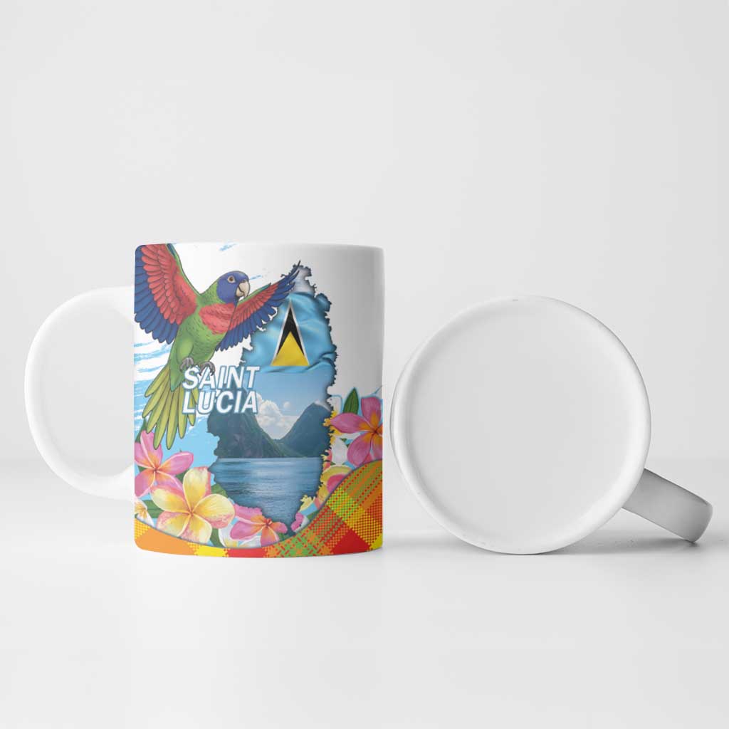 Saint Lucia Independence Day Ceramic Mug Saint Lucian Map Pitons Madras Pattern