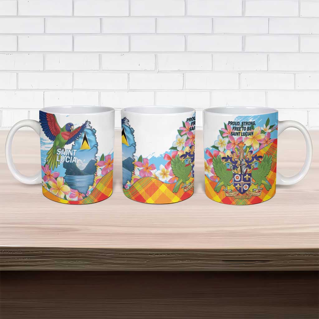 Saint Lucia Independence Day Ceramic Mug Saint Lucian Map Pitons Madras Pattern
