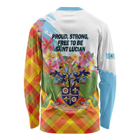 Saint Lucia Independence Day Long Sleeve Shirt Saint Lucian Map Pitons Madras Pattern