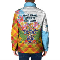 Saint Lucia Independence Day Padded Jacket Saint Lucian Map Pitons Madras Pattern