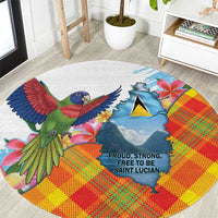 Saint Lucia Independence Day Round Carpet Saint Lucian Map Pitons Madras Pattern