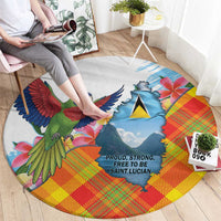 Saint Lucia Independence Day Round Carpet Saint Lucian Map Pitons Madras Pattern