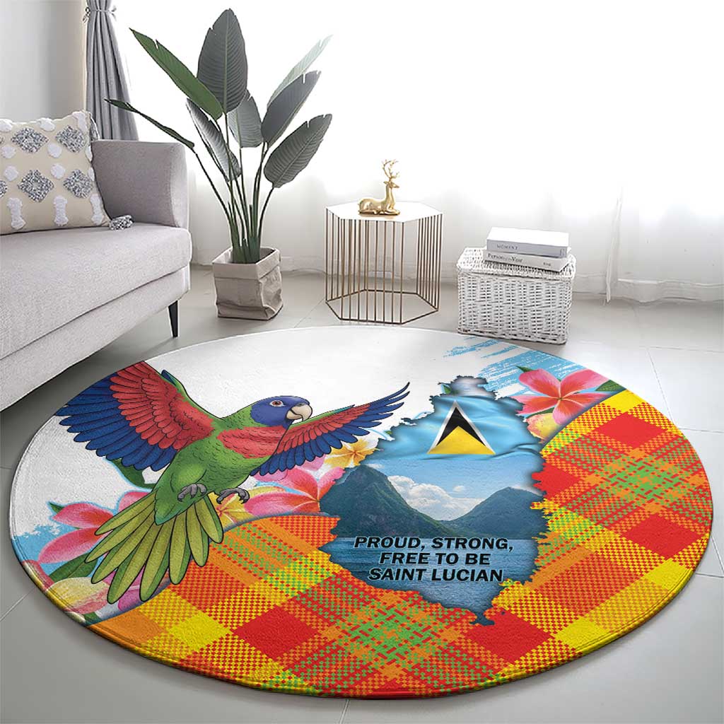 Saint Lucia Independence Day Round Carpet Saint Lucian Map Pitons Madras Pattern