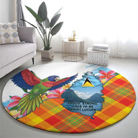 Saint Lucia Independence Day Round Carpet Saint Lucian Map Pitons Madras Pattern
