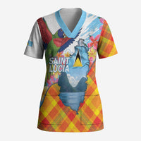 Saint Lucia Independence Day Scrub Top Saint Lucian Map Pitons Madras Pattern