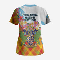 Saint Lucia Independence Day Scrub Top Saint Lucian Map Pitons Madras Pattern