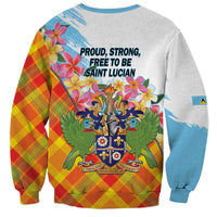 Saint Lucia Independence Day Sweatshirt Saint Lucian Map Pitons Madras Pattern