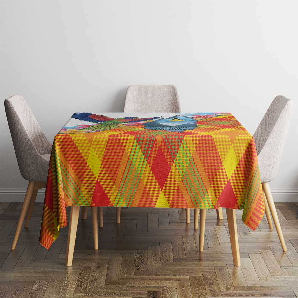 Saint Lucia Independence Day Tablecloth Saint Lucian Map Pitons Madras Pattern