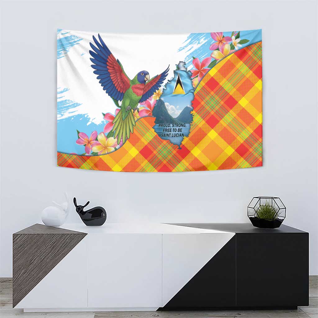 Saint Lucia Independence Day Tapestry Saint Lucian Map Pitons Madras Pattern