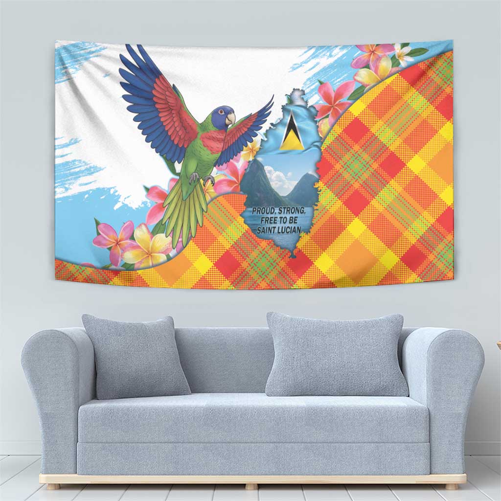 Saint Lucia Independence Day Tapestry Saint Lucian Map Pitons Madras Pattern