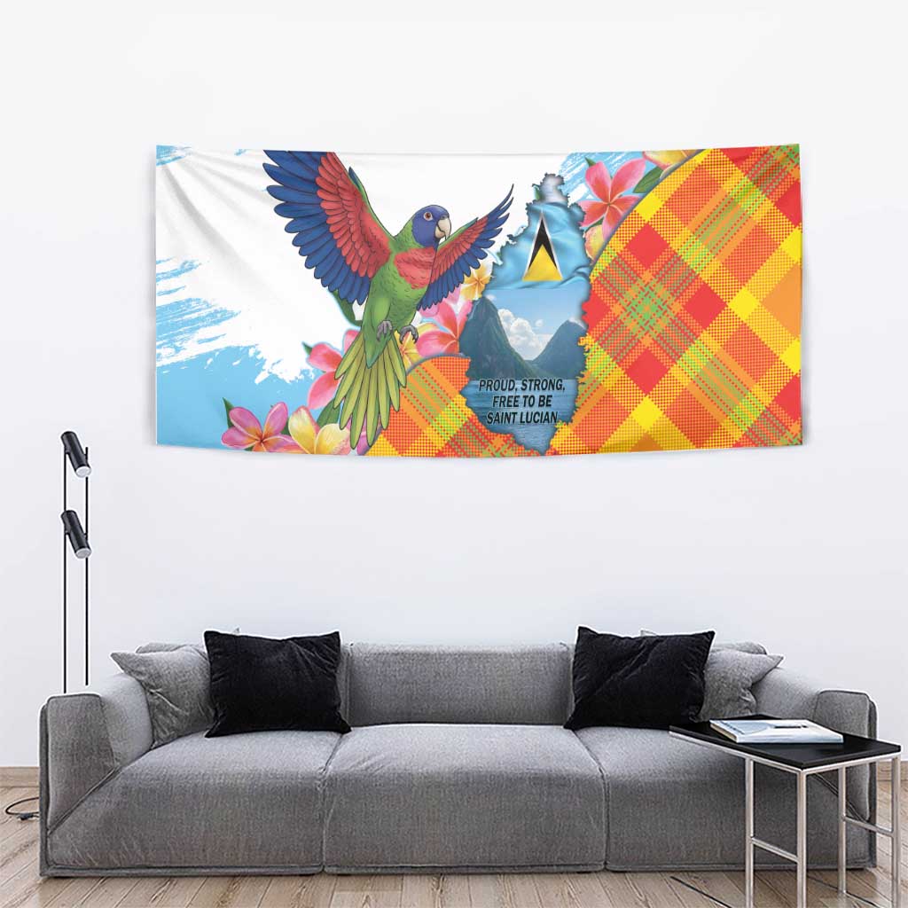 Saint Lucia Independence Day Tapestry Saint Lucian Map Pitons Madras Pattern