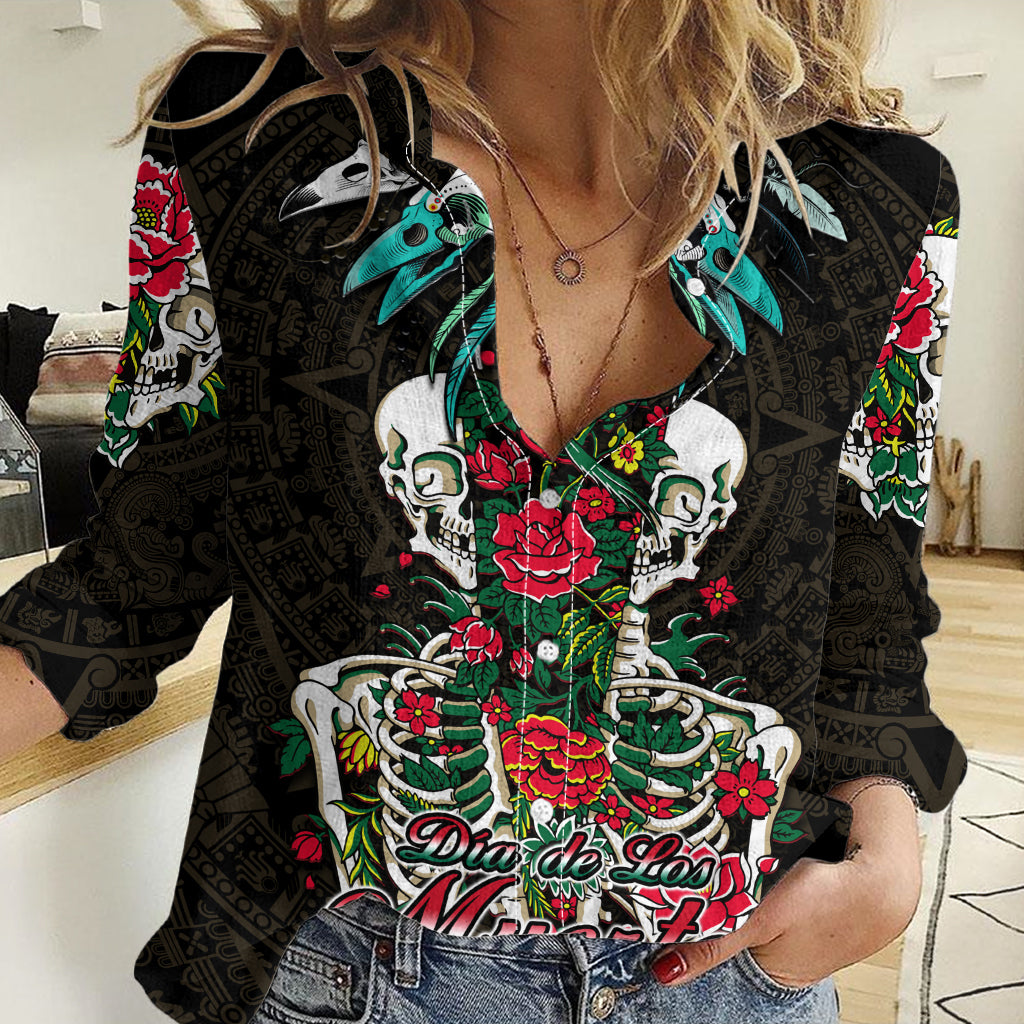 Mexico Women Casual Shirt Floral Skull Dia De Los Muertos LT14