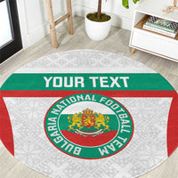 Round Bulgaria football area rug with crest, green/red stripe, white patterned design