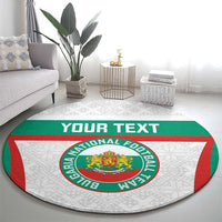 Round Bulgaria football rug with crest and green/red stripe trim on living room floor