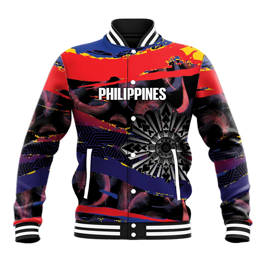 Personalised Philippines Sun Tattoo Baseball Jacket Feathers Filipinas Grunge Style Black