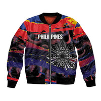 Personalised Philippines Sun Tattoo Bomber Jacket Feathers Filipinas Grunge Style Black