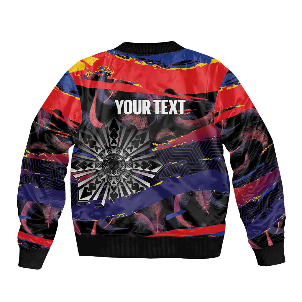 Personalised Philippines Sun Tattoo Bomber Jacket Feathers Filipinas Grunge Style Black