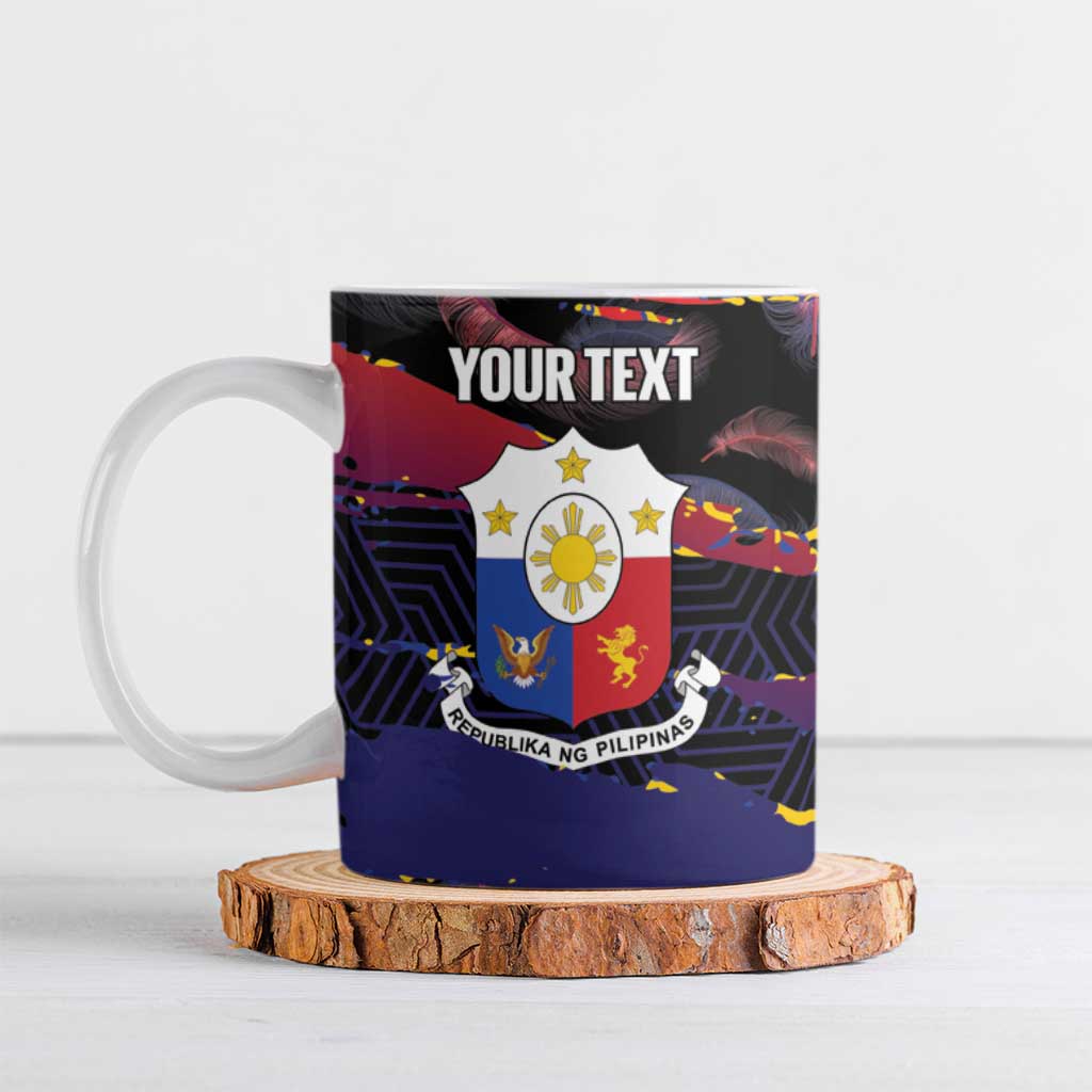 Personalised Philippines Sun Tattoo Ceramic Mug Feathers Filipinas Grunge Style Black