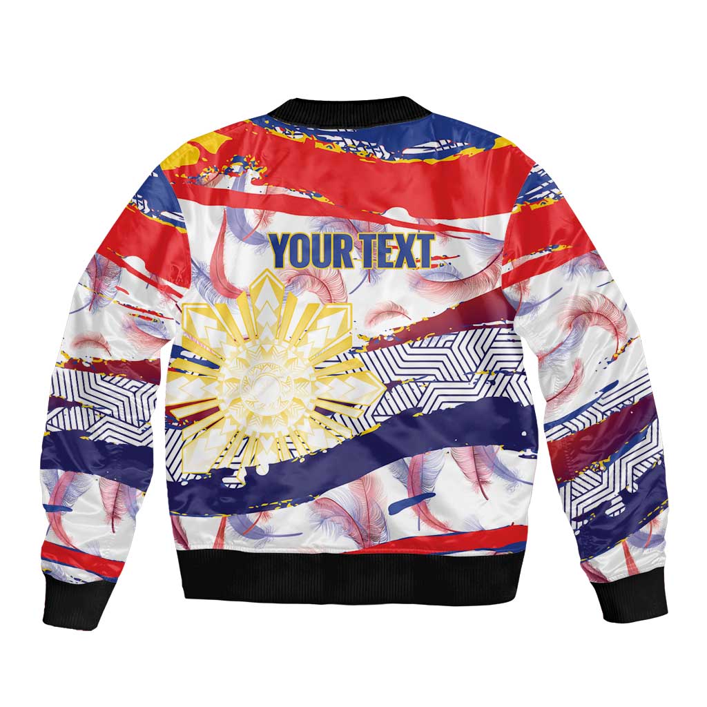Personalised Philippines Sun Tattoo Bomber Jacket Feathers Filipinas Grunge Style White