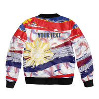 Personalised Philippines Sun Tattoo Bomber Jacket Feathers Filipinas Grunge Style White