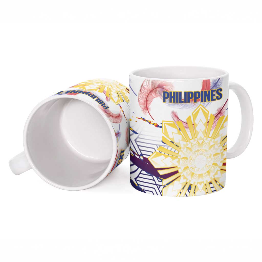 Personalised Philippines Sun Tattoo Ceramic Mug Feathers Filipinas Grunge Style White
