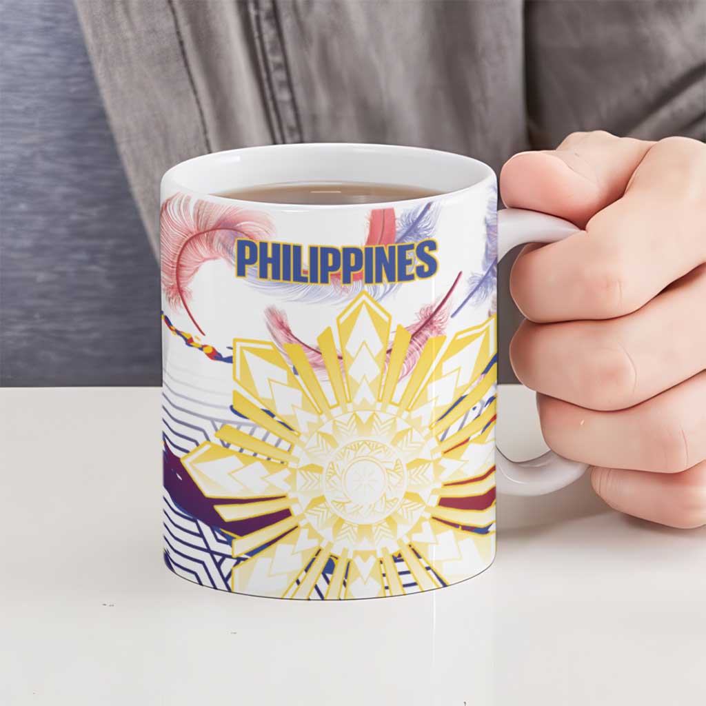 Personalised Philippines Sun Tattoo Ceramic Mug Feathers Filipinas Grunge Style White