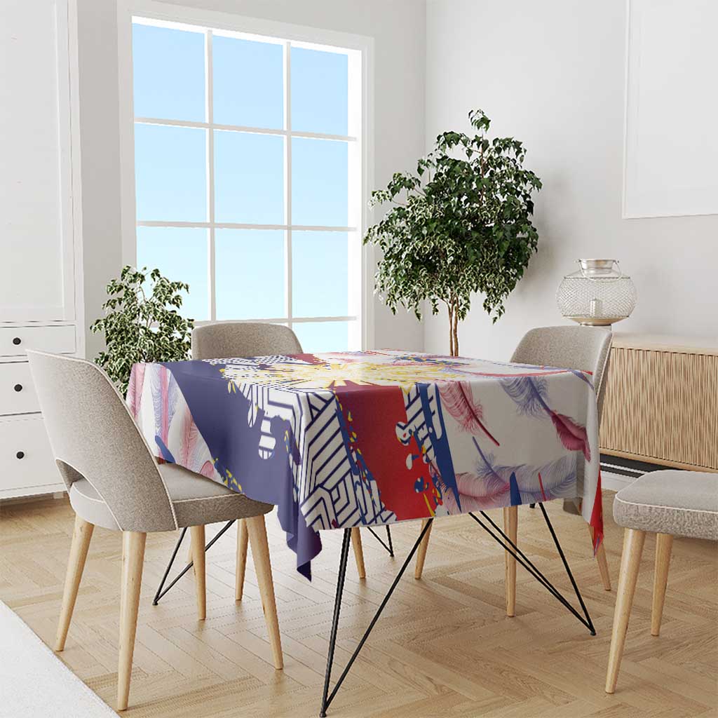 Personalised Philippines Sun Tattoo Tablecloth Feathers Filipinas Grunge Style White