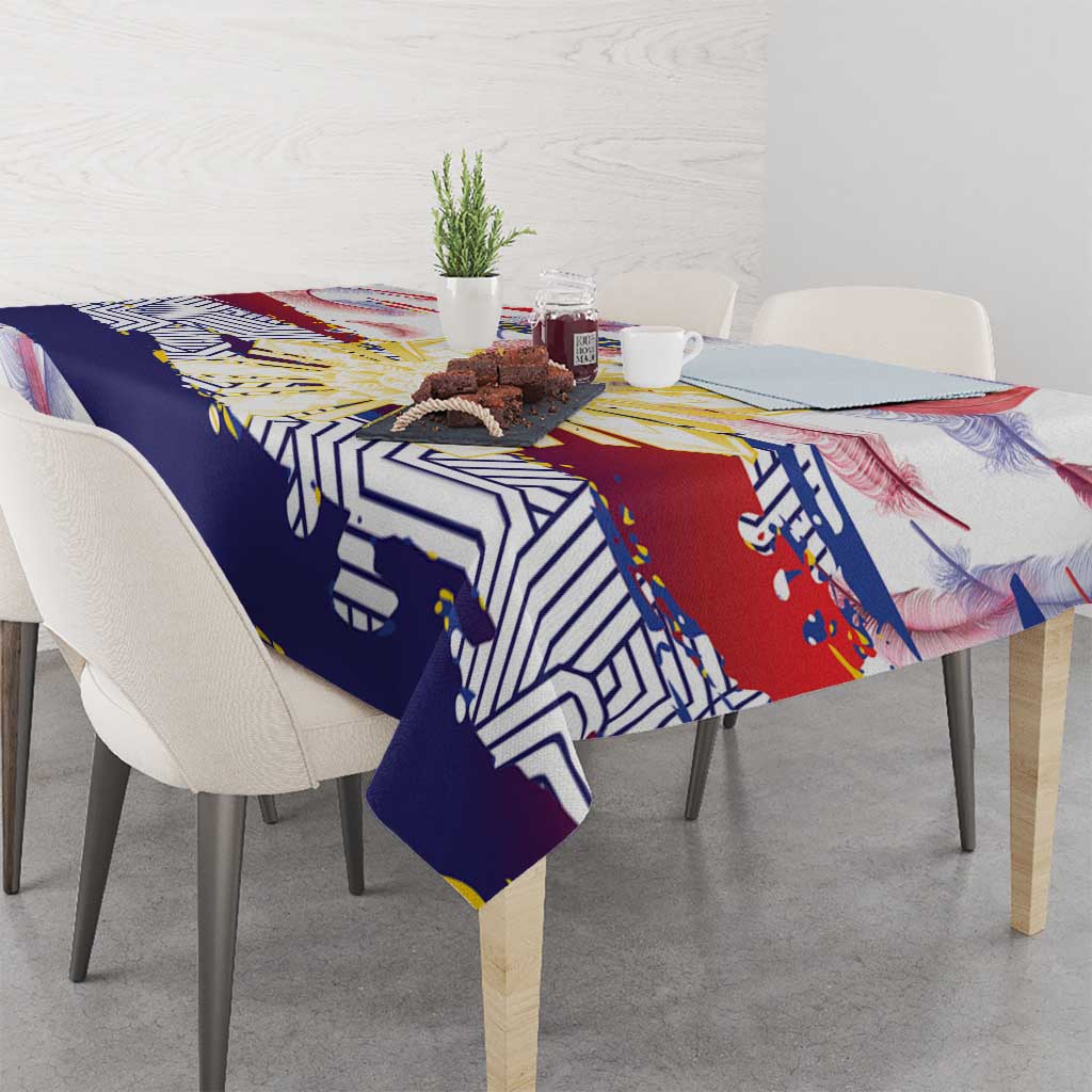 Personalised Philippines Sun Tattoo Tablecloth Feathers Filipinas Grunge Style White