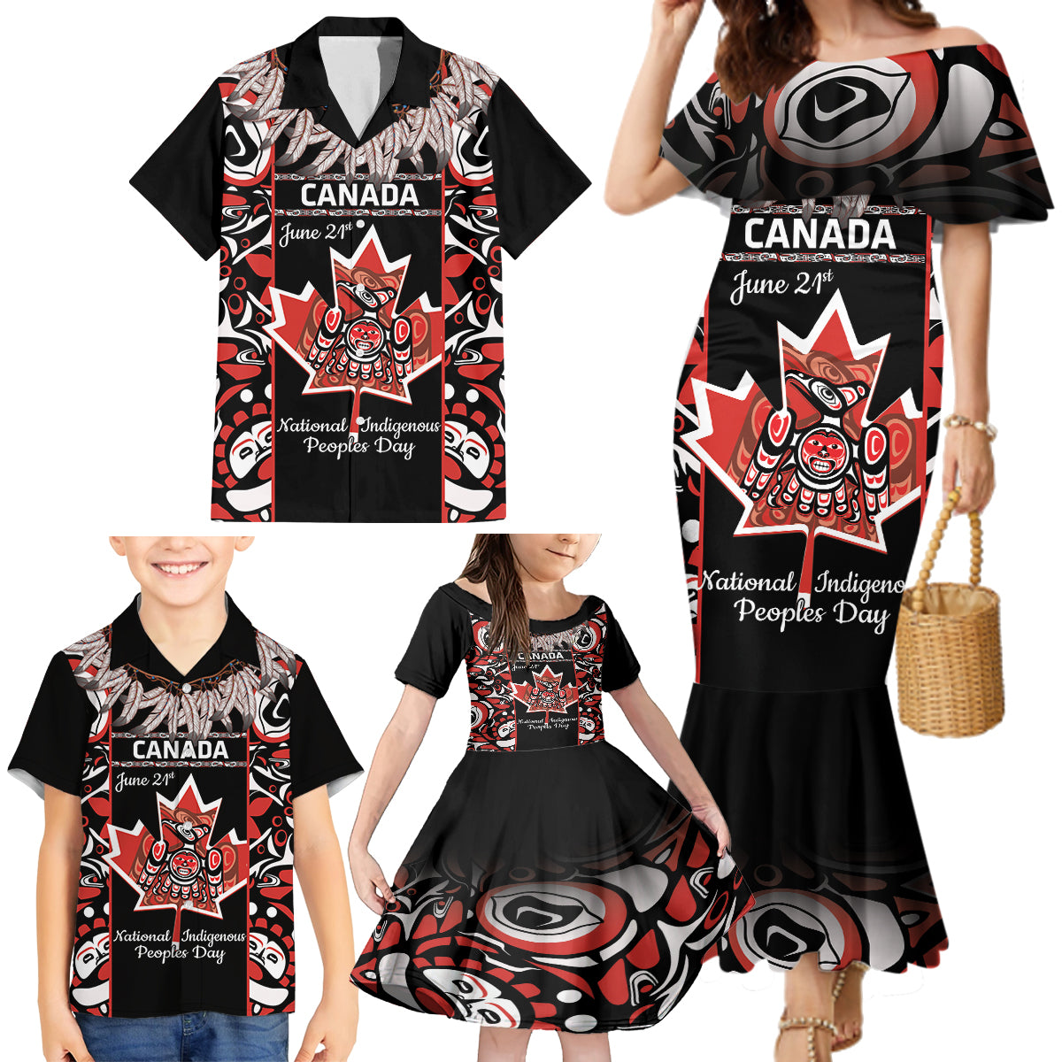 Canada National Aboriginal Day Family Matching Mermaid Dress and Hawaiian Shirt Canadian Indigenous Haida - Wonder Print Shop