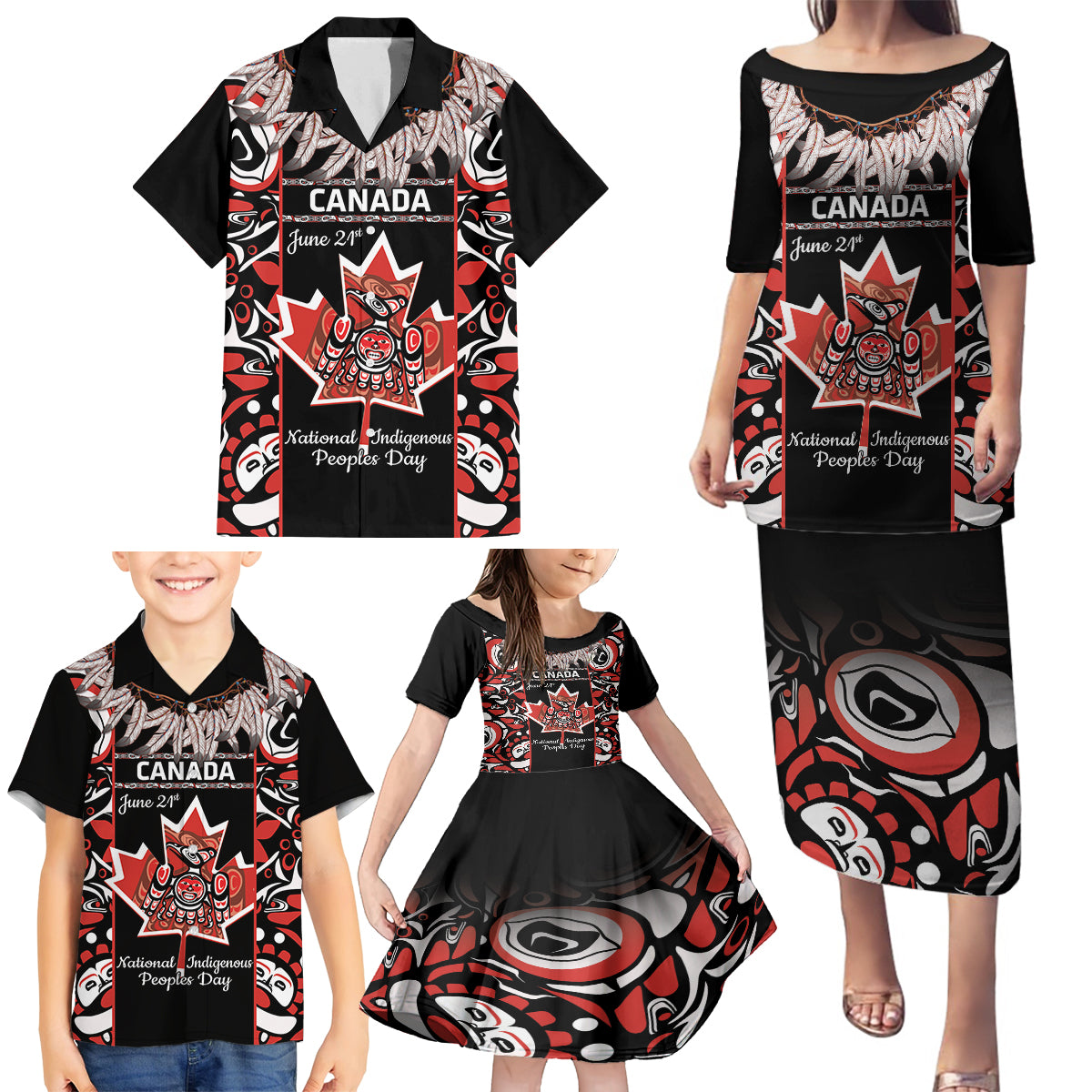 Canada National Aboriginal Day Family Matching Puletasi and Hawaiian Shirt Canadian Indigenous Haida - Wonder Print Shop