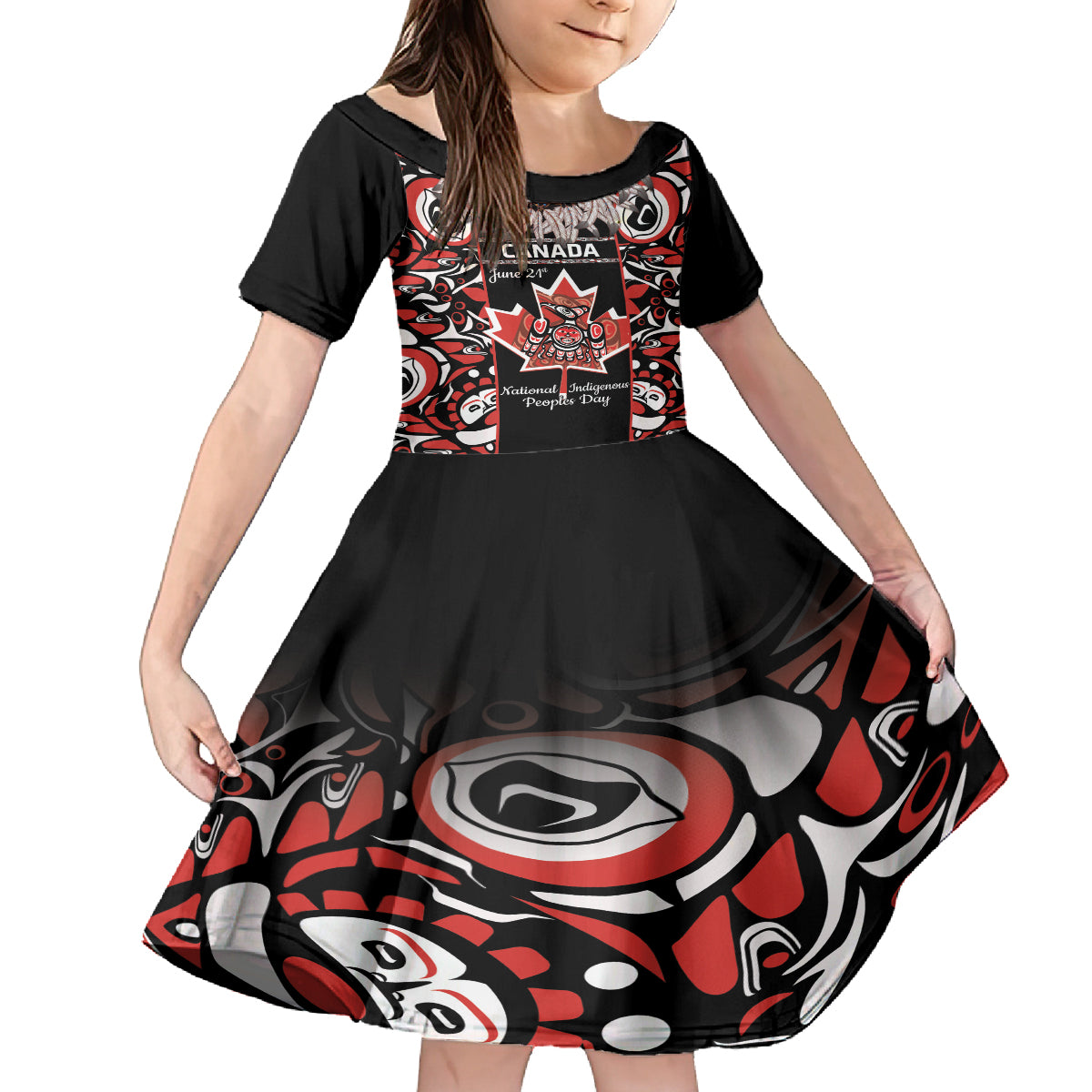 Canada National Aboriginal Day Kid Short Sleeve Dress Canadian Indigenous Haida - Wonder Print Shop