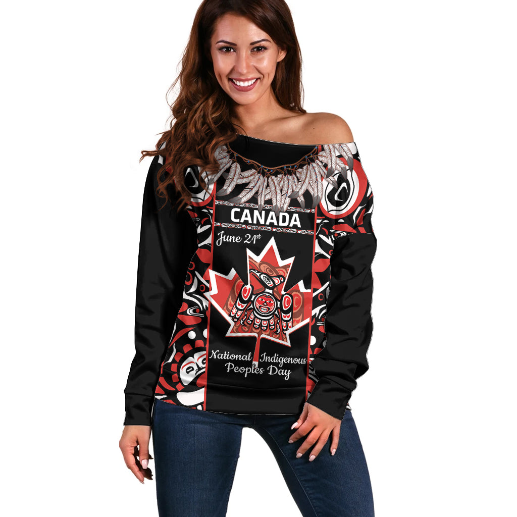 Canada National Aboriginal Day Off Shoulder Sweater Canadian Indigenous Haida - Wonder Print Shop