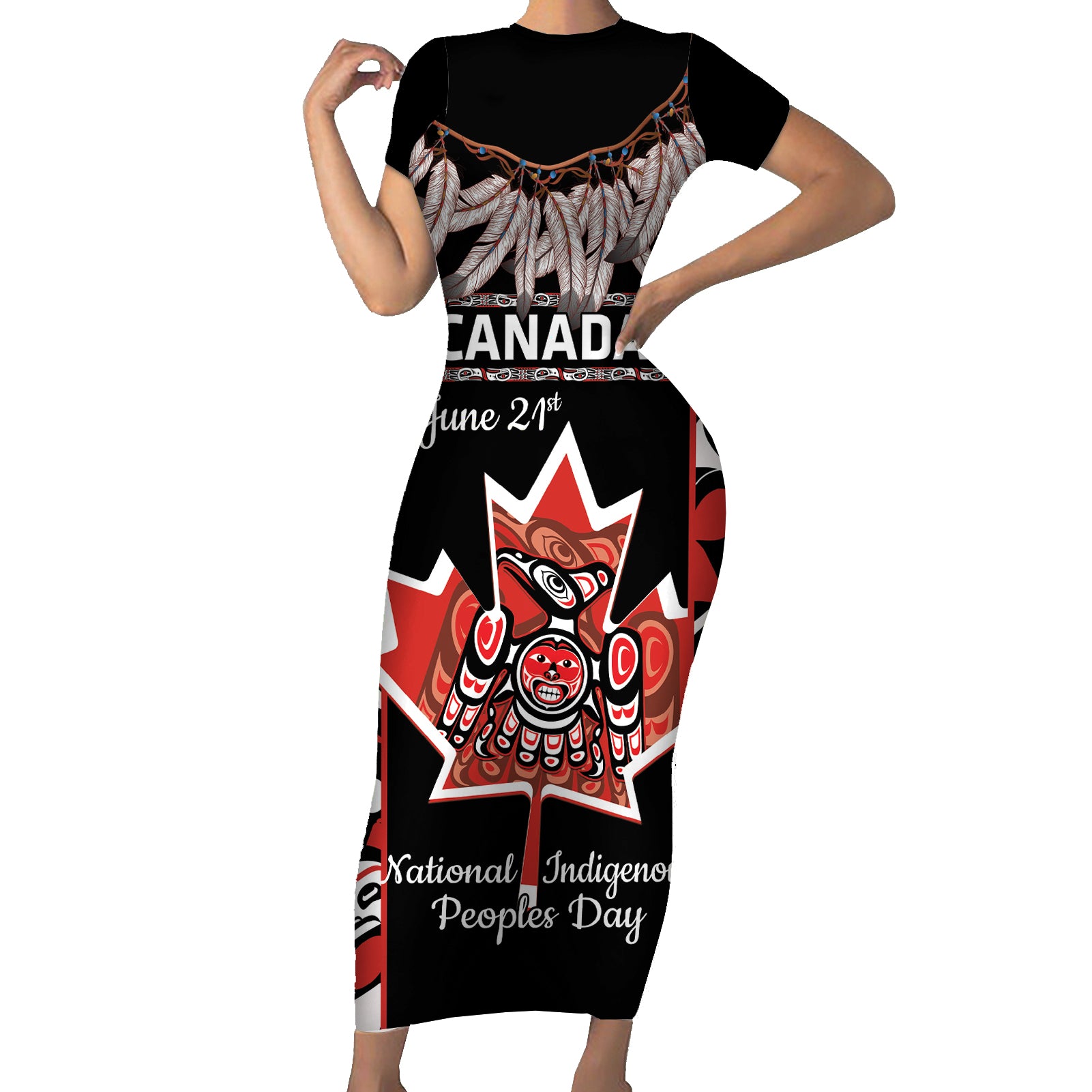 Canada National Aboriginal Day Short Sleeve Bodycon Dress Canadian Indigenous Haida