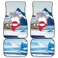 Set of four car floor mats with Greenland ice artwork and red circle design