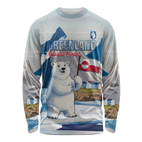 Light gray long-sleeve shirt with polar bear graphic and Greenland flag print