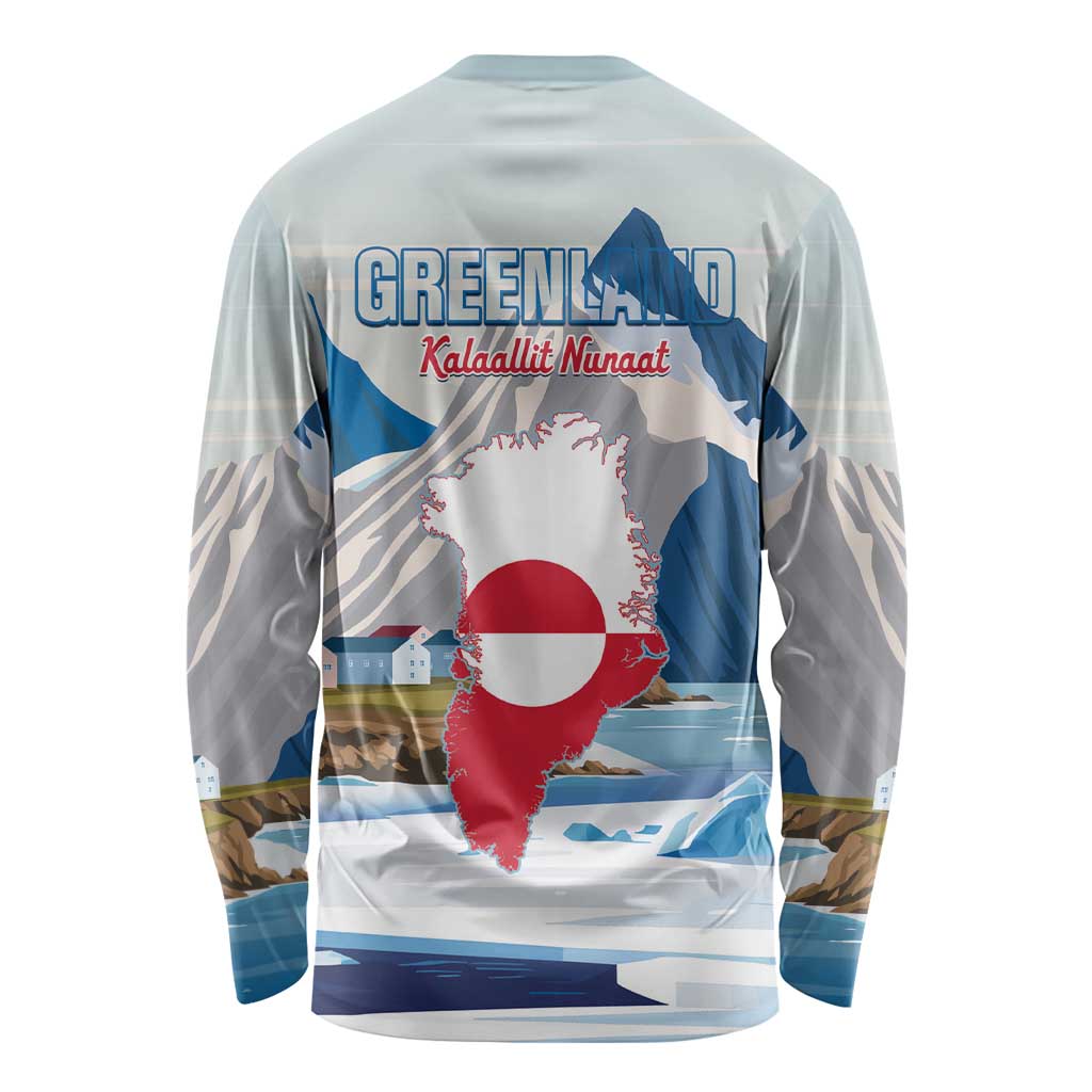 Light gray long-sleeve shirt, back print with Greenland map and red circle flag