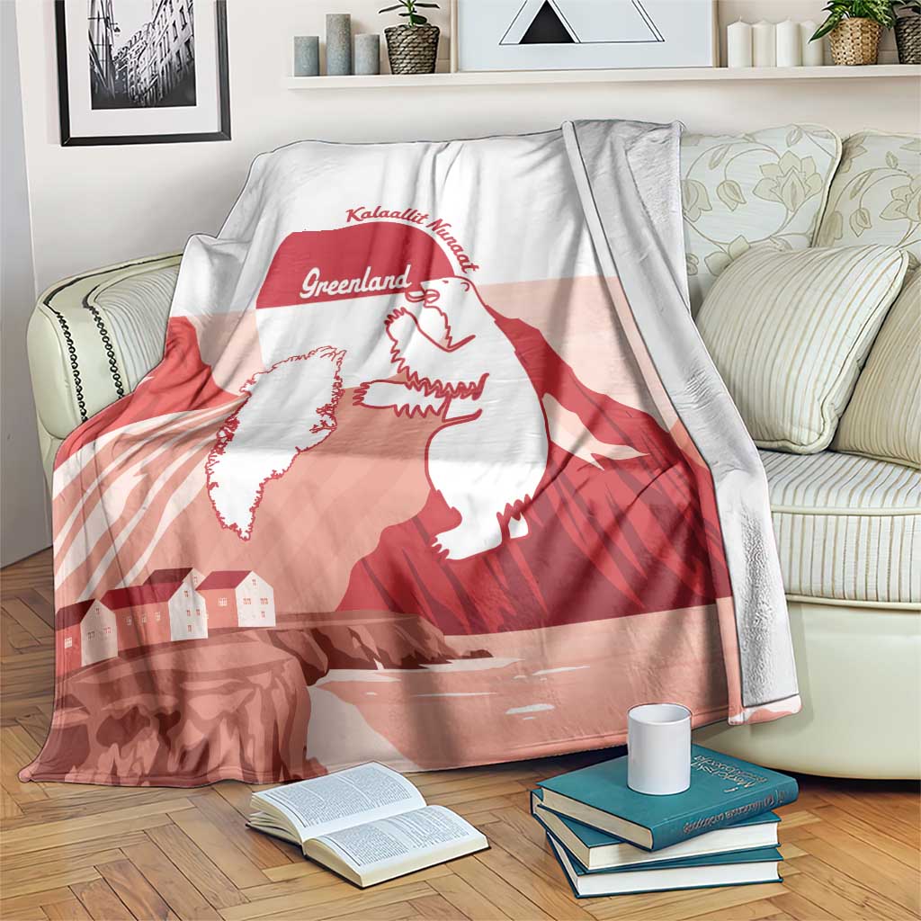 Greenland flag-style blanket with red, white, and map coat-of-arms graphic